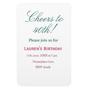 Cheers to 40th birthday name date mauve blue elega magnet