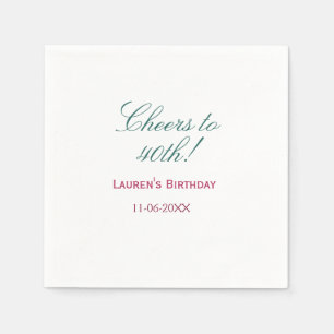 Cheers to 40th birthday name date mauve blue elega napkin