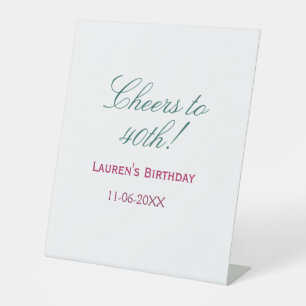Cheers to 40th birthday name date mauve blue elega pedestal sign