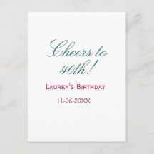 Cheers to 40th birthday name date mauve blue elega