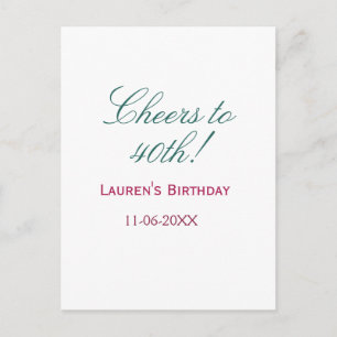 Cheers to 40th birthday name date mauve blue elega postcard