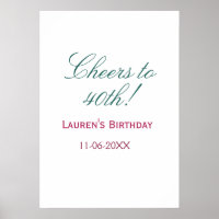 Cheers to 40th birthday name date mauve blue elega