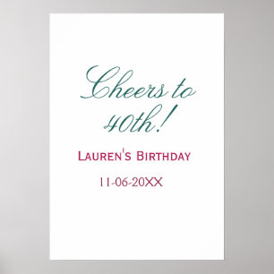 Cheers to 40th birthday name date mauve blue elega poster
