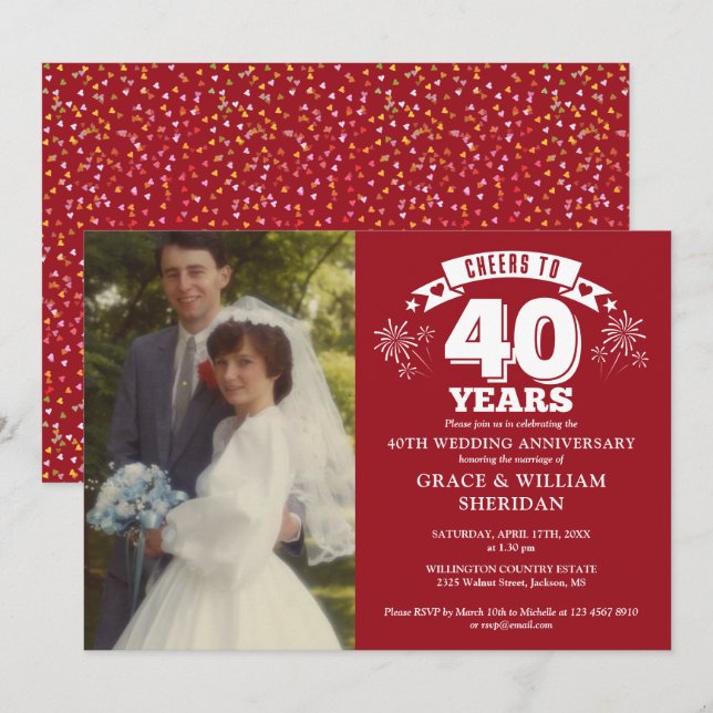 Cheers To 40th Ruby Wedding Anniversary Photo Invitation (Front/Back)