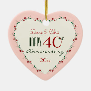 Cheers to 40th Wedding Anniversary Christmas Gifts Ceramic Tree Decoration