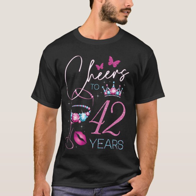 Cheers to 42 Years Old 42nd Birthday Party Woman Q T-Shirt (Front)