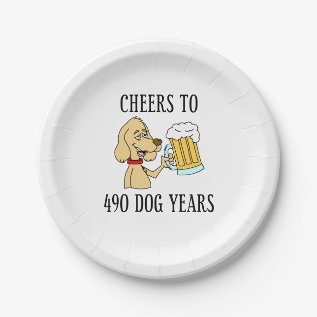 Cheers To 490 Dog Years 70th Birthday Paper Plate (Front)