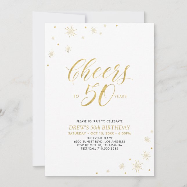Cheers to 50 | Gold Modern 50th Birthday Party Invitation (Front)