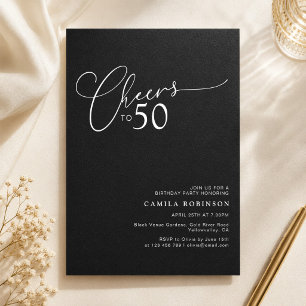 Cheers to 50 Modern Sleek Black 50th Birthday Invitation