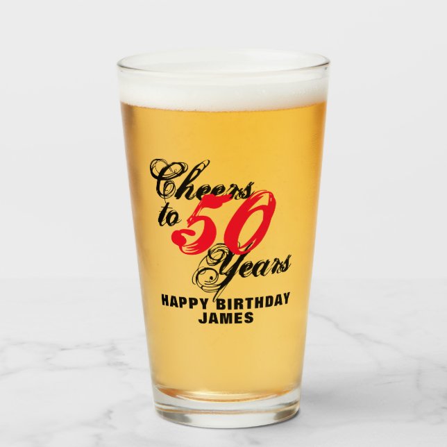 Cheers to 50 years 50th Birthday beer glass gift (Front Filled)