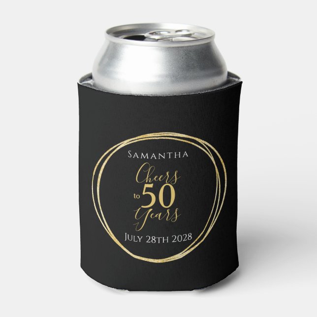 Cheers to 50 Years 50th Birthday Black Gold Party Can Cooler (Can Front)