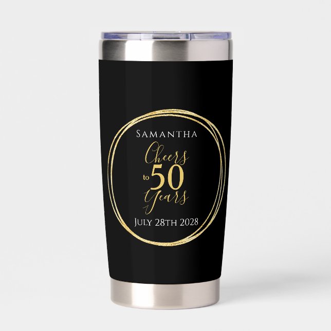 Cheers to 50 Years 50th Birthday Black Gold Party Insulated Tumbler (Front)