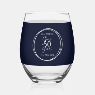 Cheers to 50 Years 50th Birthday Navy Silver Party Stemless Wine Glass