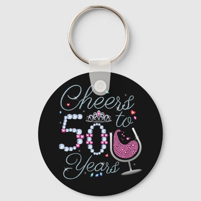 Cheers To 50 Years 50th Birthday Party Button Keyc Key Ring (Front)