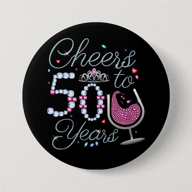 Cheers To 50 Years 50th Birthday Party Round Butto 7.5 Cm Round Badge (Front)