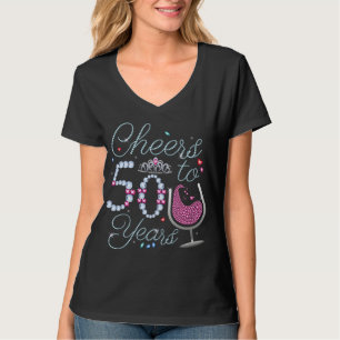 Cheers To 50 Years 50th Birthday Party Women V-Nec T-Shirt