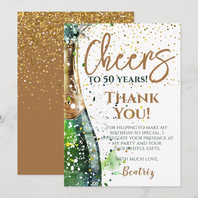 Cheers To 50 Years 50th Birthday Thank You Card (Front/Back)