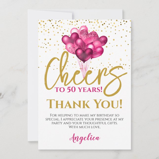 Cheers To 50 Years 50th Birthday Thank You Card (Front)