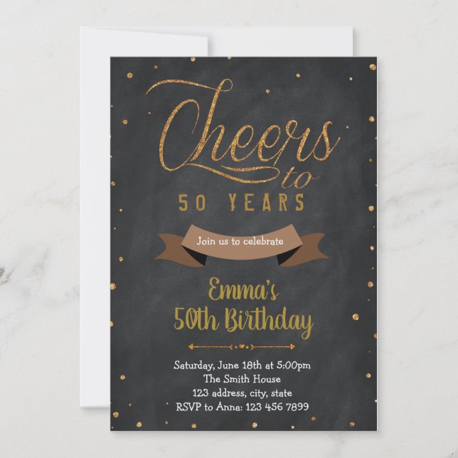 Cheers to 50 years adult birthday invitation (Front)