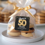 Cheers to 50 Years Adult Birthday Square Sticker<br><div class="desc">Elegant fiftieth birthday party stickers featuring a stylish black background that can be changed to any colour,  gold sparkly glitter,  the saying "cheers to 50 years" using fifty gold hellium balloons,  their name,  and the date of the celebration.</div>