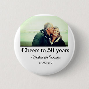 cheers to 50 years anniversary add name photo date 6 cm round badge