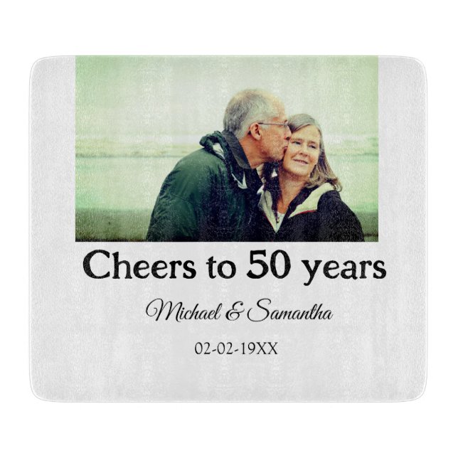cheers to 50 years anniversary add name photo date cutting board (Front)