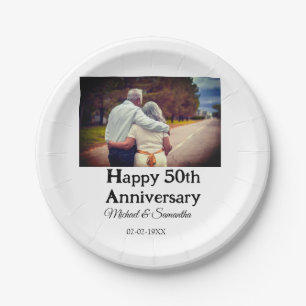 cheers to 50 years anniversary add name photo date paper plate
