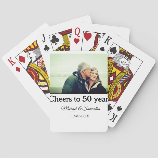 cheers to 50 years anniversary add name photo date playing cards (Back)