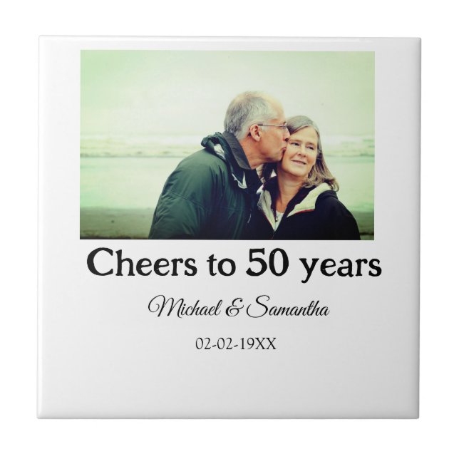 cheers to 50 years anniversary add name photo date tile (Front)