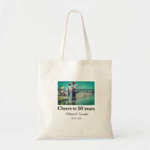 cheers to 50 years anniversary add name photo date tote bag