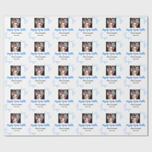 cheers to 50 years anniversary blue leaf photo nam wrapping paper