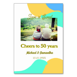 cheers to 50 years anniversary love is Sweet retro Table Number