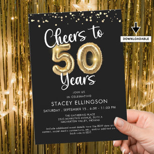 Cheers to 50 Years Balloons Confetti Invitation