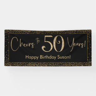 Cheers to 50 Years Birthday Black w/ Gold Confetti Banner