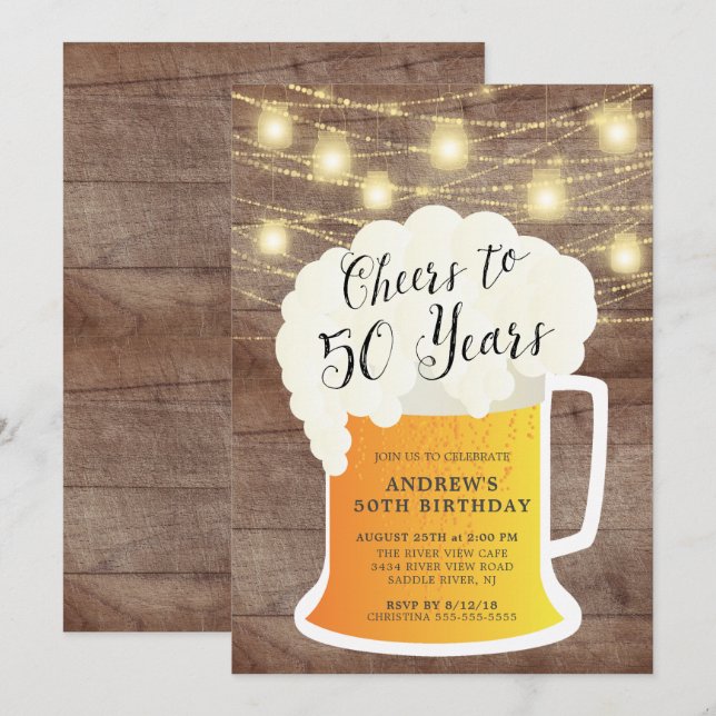 Cheers to 50 Years Birthday Invitation (Front/Back)