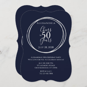 Cheers to 50 years birthday party navy silver invitation