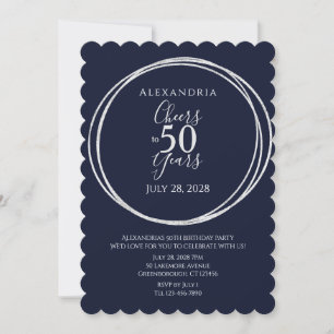 Cheers to 50 years birthday party navy silver invitation