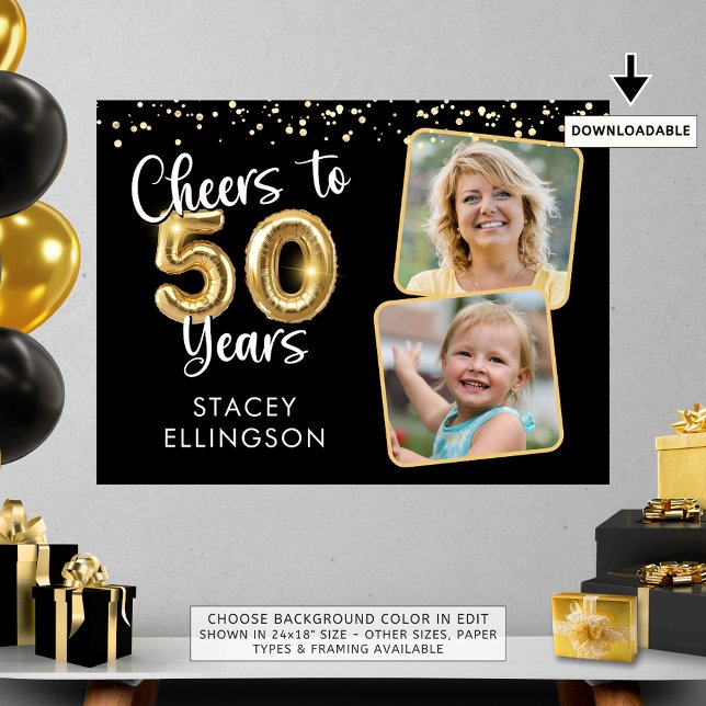 Cheers to 50 Years Birthday Two Photo Welcome Sign (Creator Uploaded)
