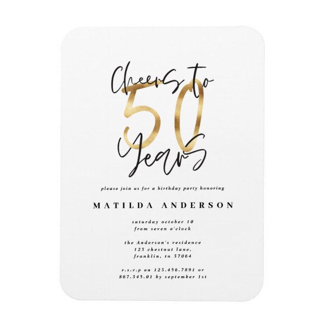 Cheers to 50 years black and gold modern stylish magnet (Vertical)