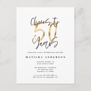 Cheers to 50 years black and gold modern stylish postcard