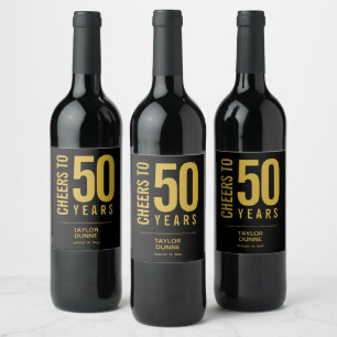 Cheers to 50 Years Black and Gold Wine Label