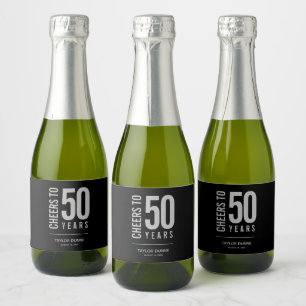 Cheers to 50 Years Black and Silver Sparkling Wine Label