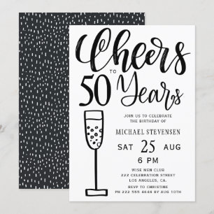 Cheers to 50 years black and white birthday party invitation