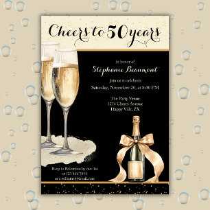 Cheers to 50 Years Black Champagne Birthday Invitation