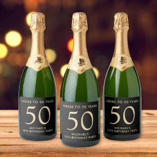 Cheers to 50 Years Black Gold 50th Birthday Party Sparkling Wine Label