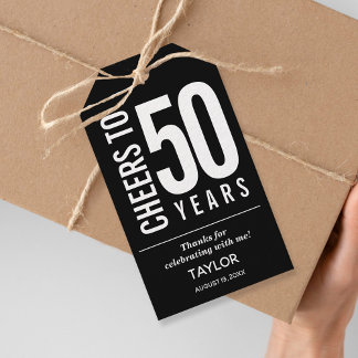 Cheers to 50 Years Black Party Favour Gift Tags