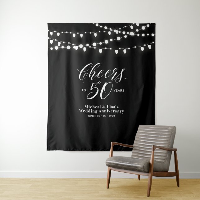 Cheers to 50 years Black & White 50th Anniversary Tapestry (In Situ)