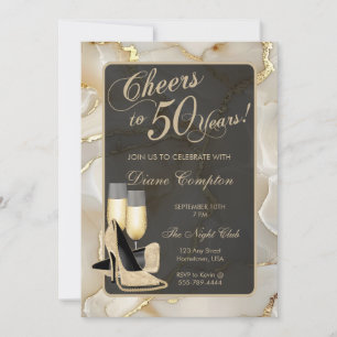 Cheers to 50 Years Champagne and Black Birthday Invitation
