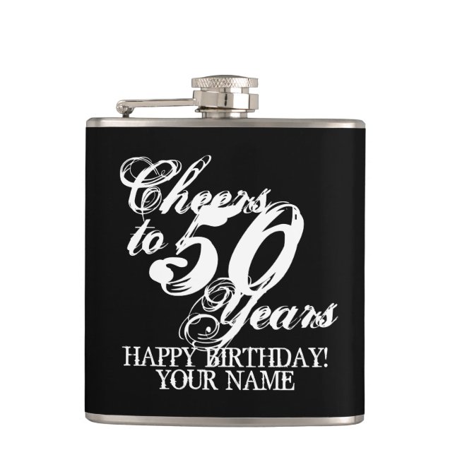 Cheers to 50 years custom 50th Birthday gift hip Flask (Front)