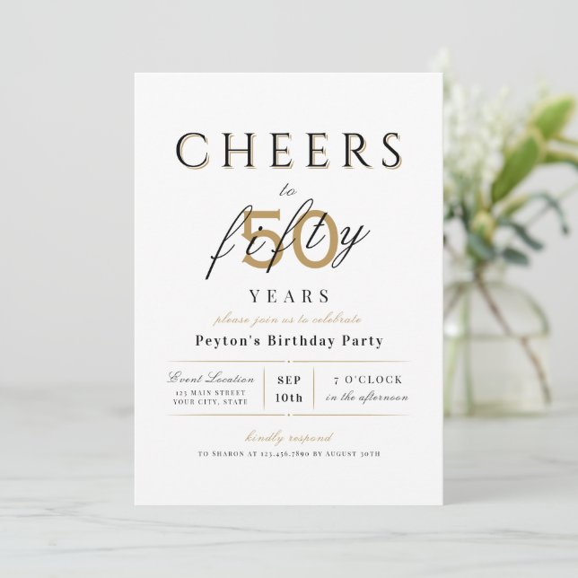 Cheers to 50 years elegant modern classy birthday invitation (Standing Front)